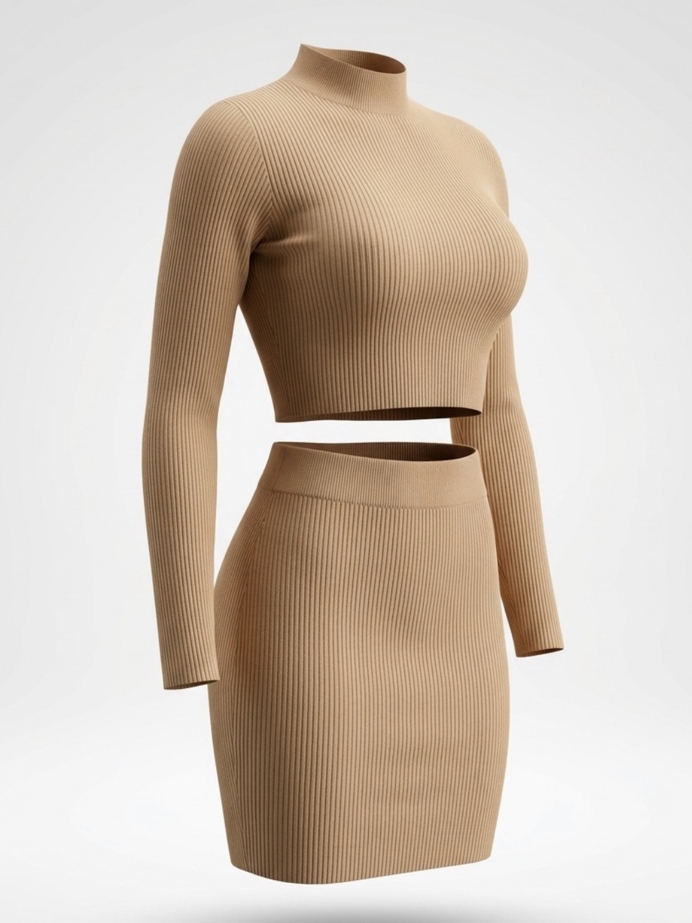 Ribbed Knit Mini Skirt in Camel